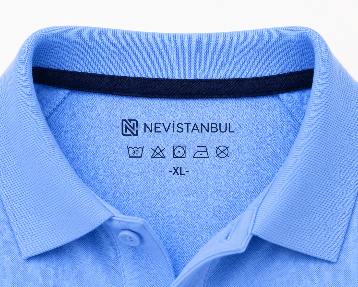 Transfer print on the inside of the neck (logo, washing instructions, size)